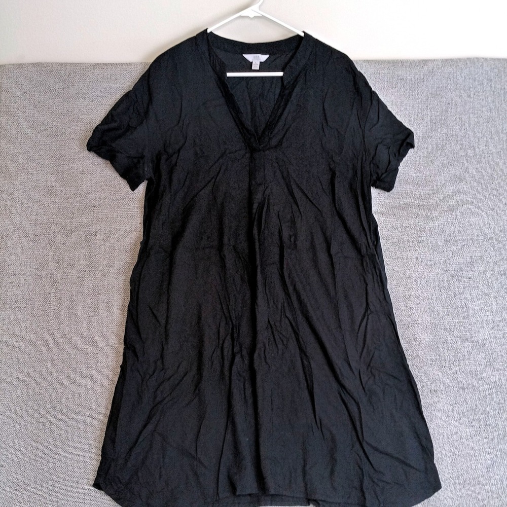 Time and Tru Shift Dress Womens L 12-14 Black Excellent V-Neck Rayon Tunic